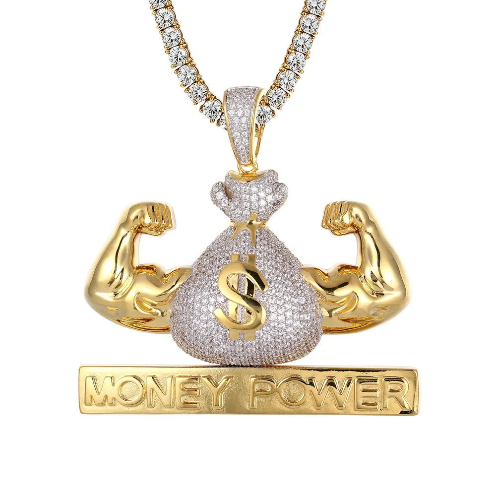 Flexing Money Dollar Power Bag 925 Silver Gold Tone Charm