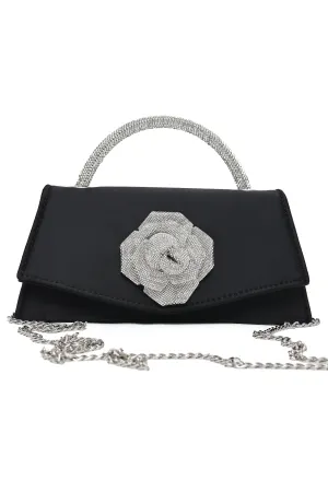 Floral Accent Evening Bag-Blk/Silv