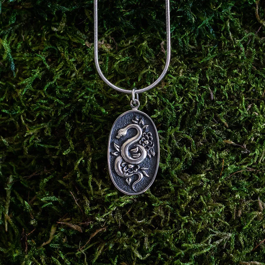 Flower and Snake Charm in Sterling Silver