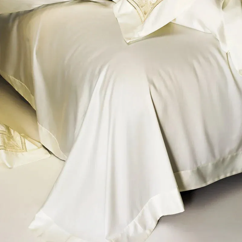 Flytonn-High Quality 1400TC Egyptian Cotton Bedding Set Hollow Out Wide Edge Embroidery Duvet Cover Flat/Fitted Bed Sheet Pillowcases