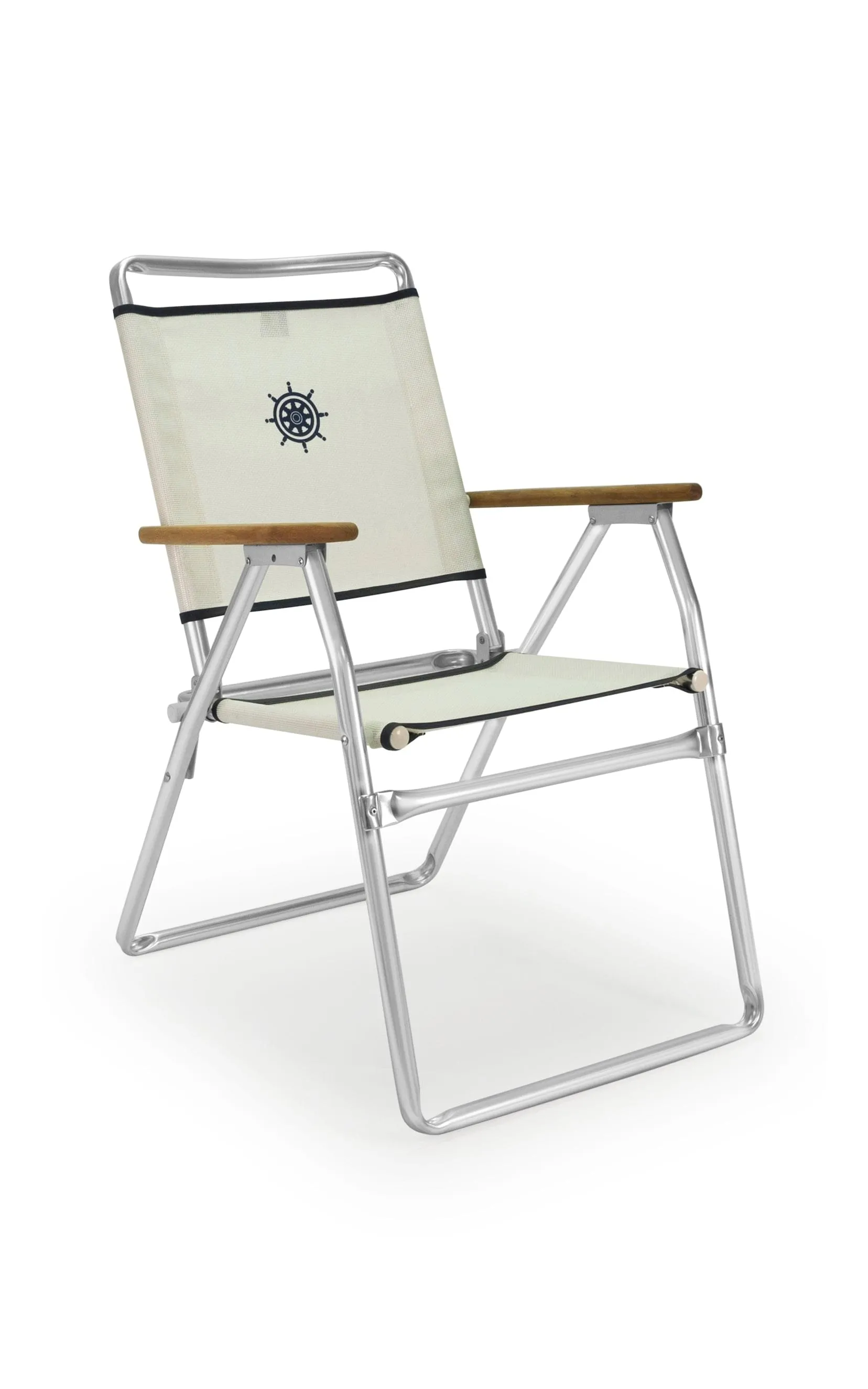 Folding Aluminum Outdoor Chair with Teak Armrests-Textilene Fabric-PA160T