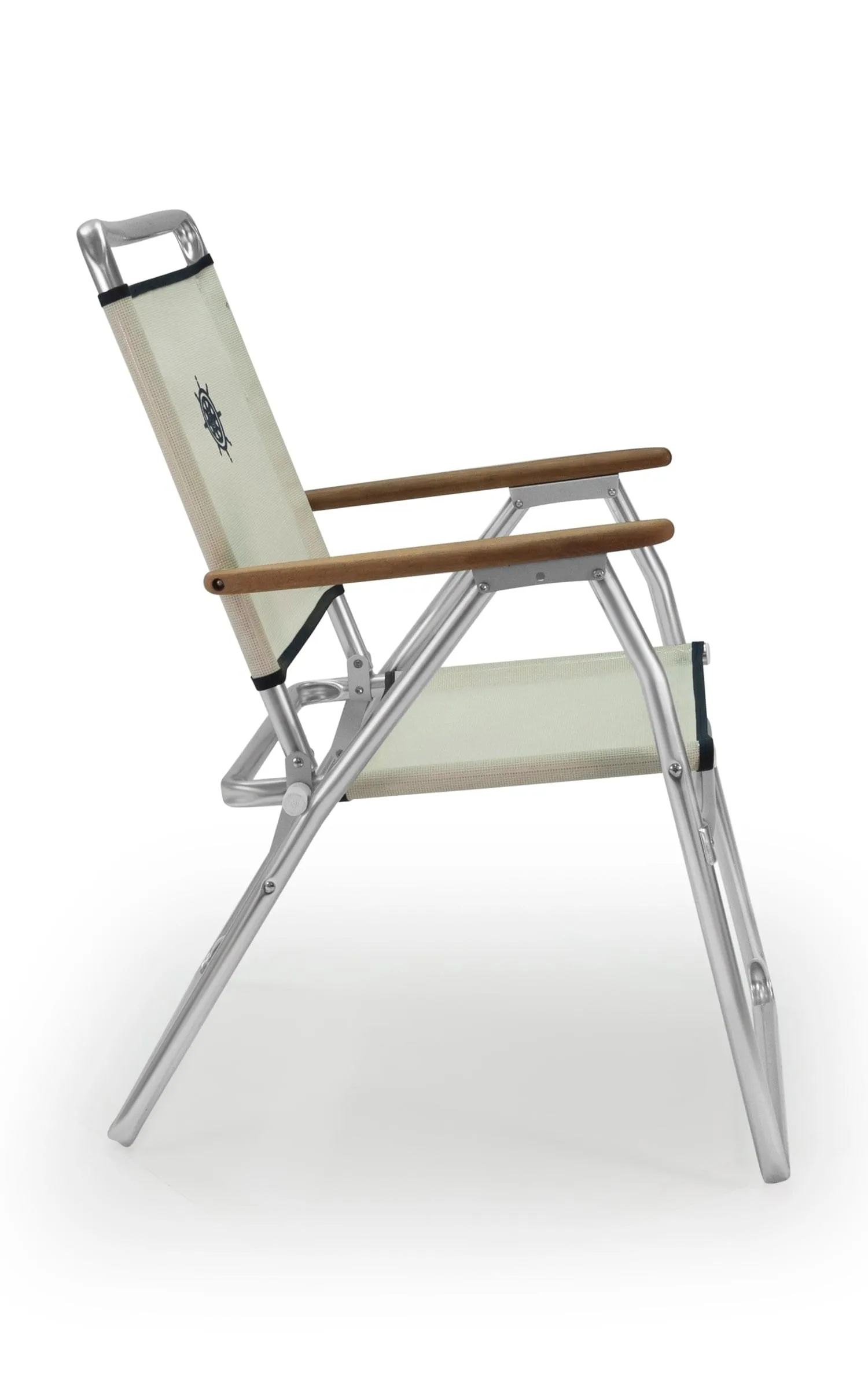 Folding Aluminum Outdoor Chair with Teak Armrests-Textilene Fabric-PA160T