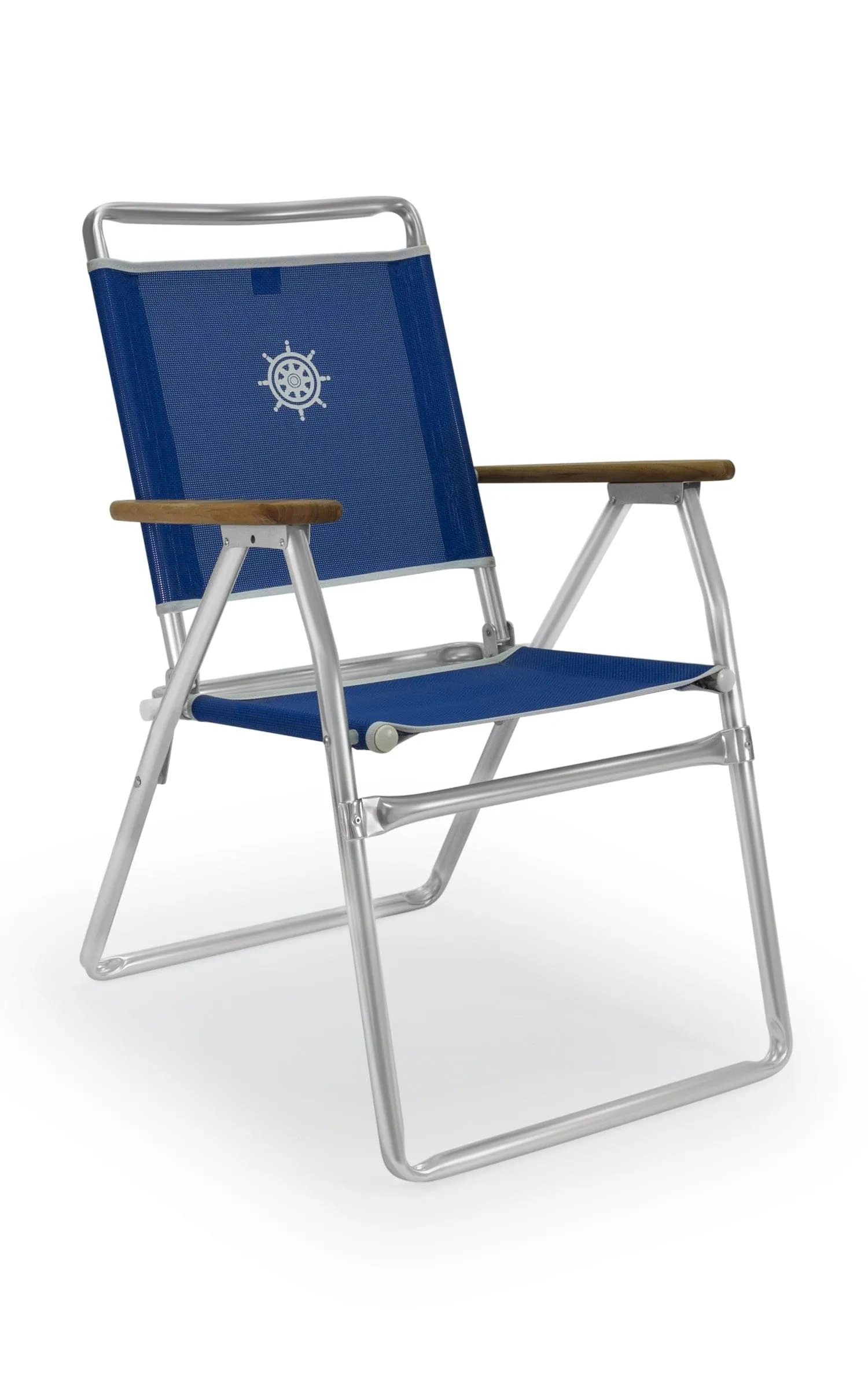 Folding Aluminum Outdoor Chair with Teak Armrests-Textilene Fabric-PA160T