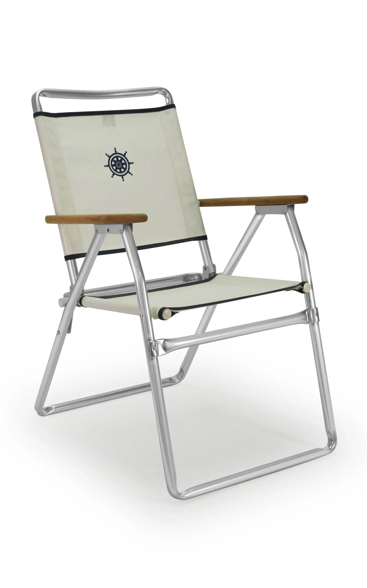 Folding Aluminum Outdoor Chair with Teak Armrests-Textilene Fabric-PA160T