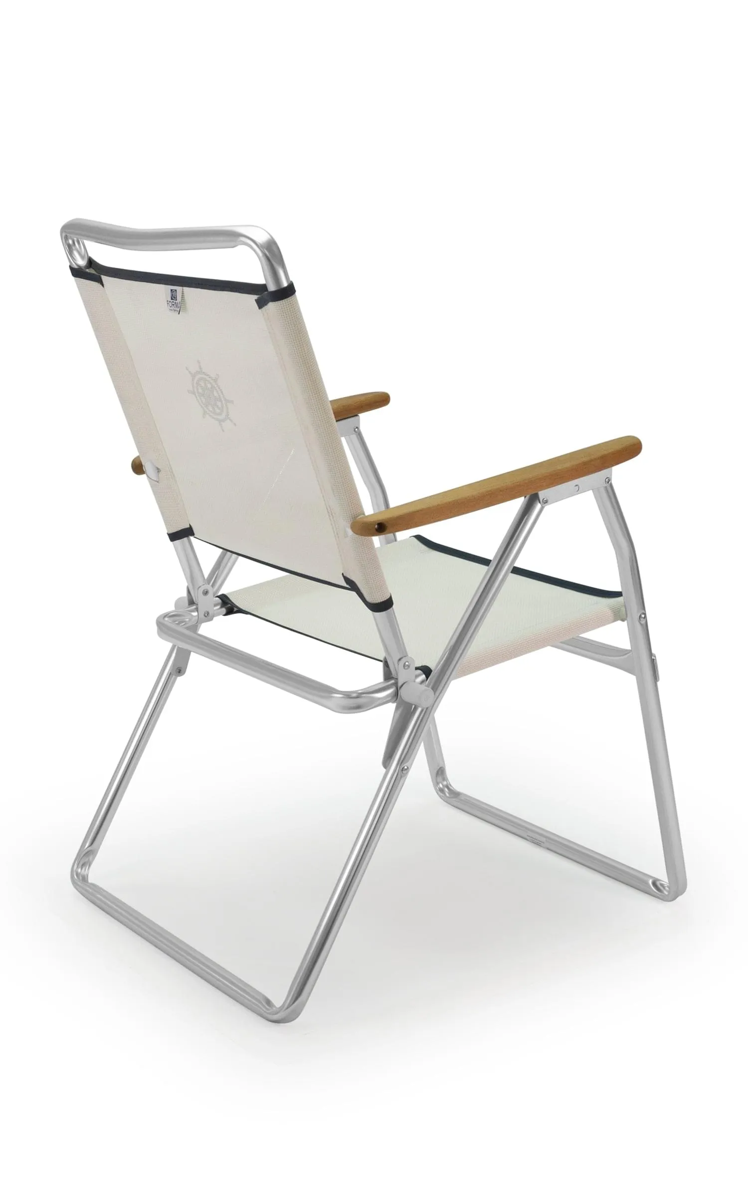 Folding Aluminum Outdoor Chair with Teak Armrests-Textilene Fabric-PA160T