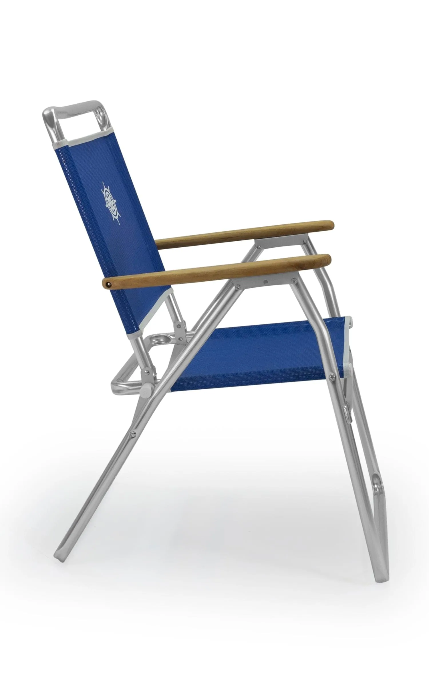 Folding Aluminum Outdoor Chair with Teak Armrests-Textilene Fabric-PA160T