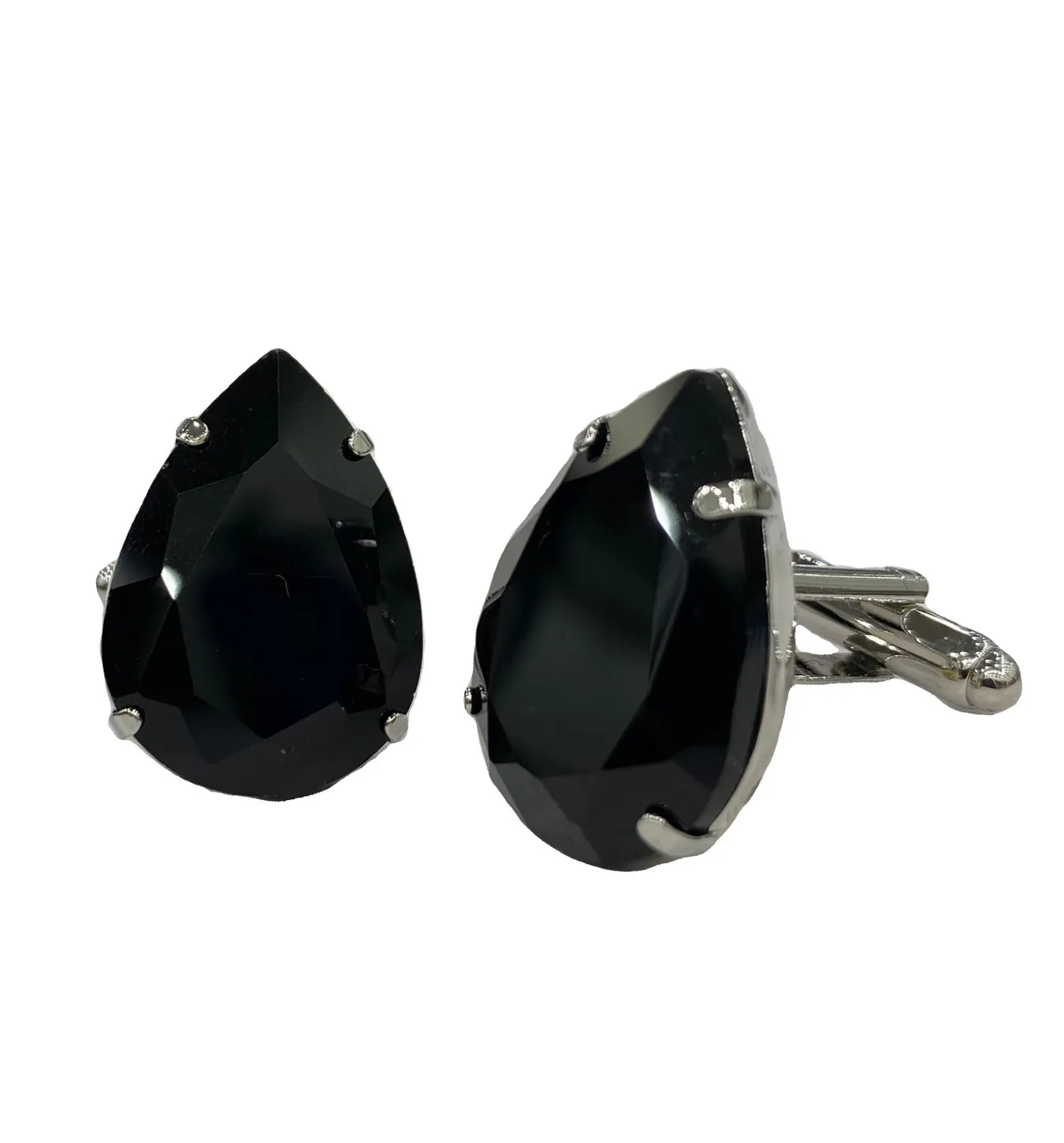 Fratello Cufflinks - Silver Tone & Black Teardrop CL37