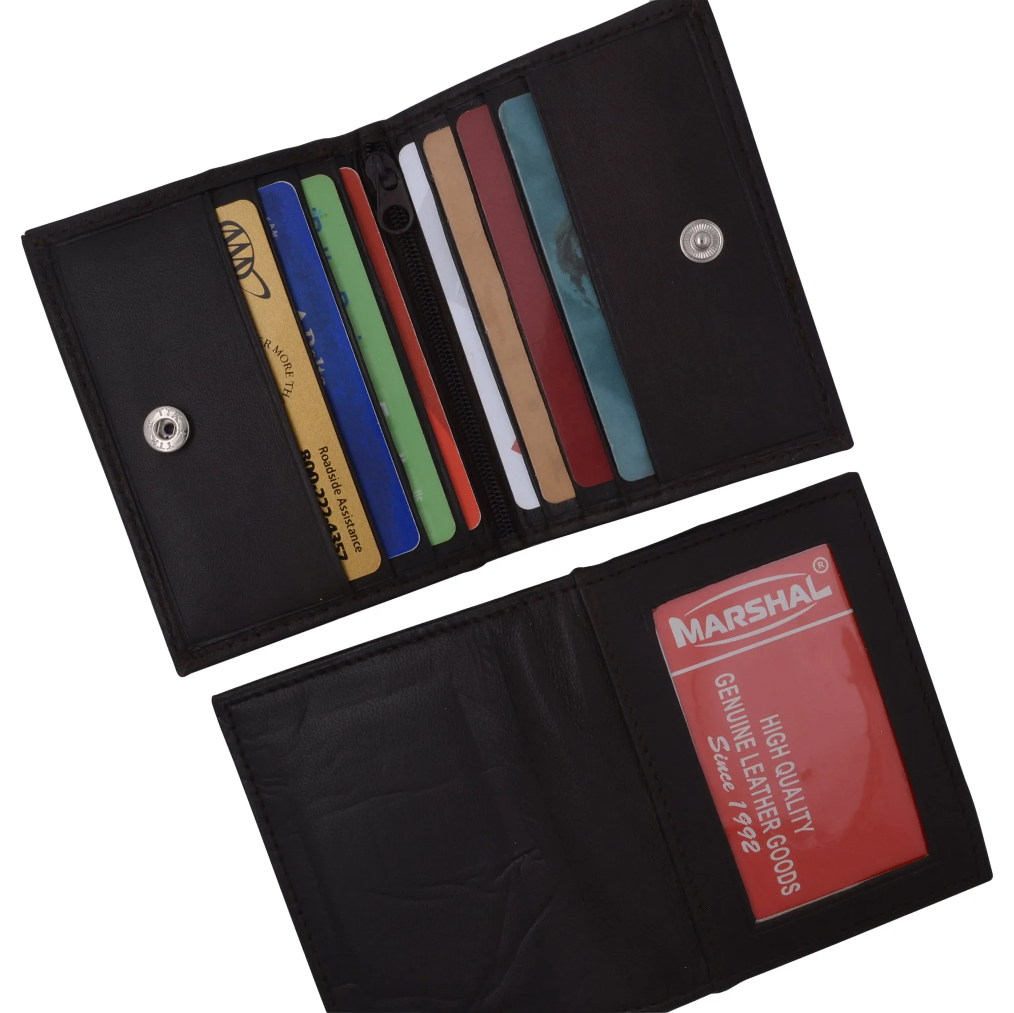 Genuine Leather Small Business Credit Card ID Holder Wallet with Snap Closure 75