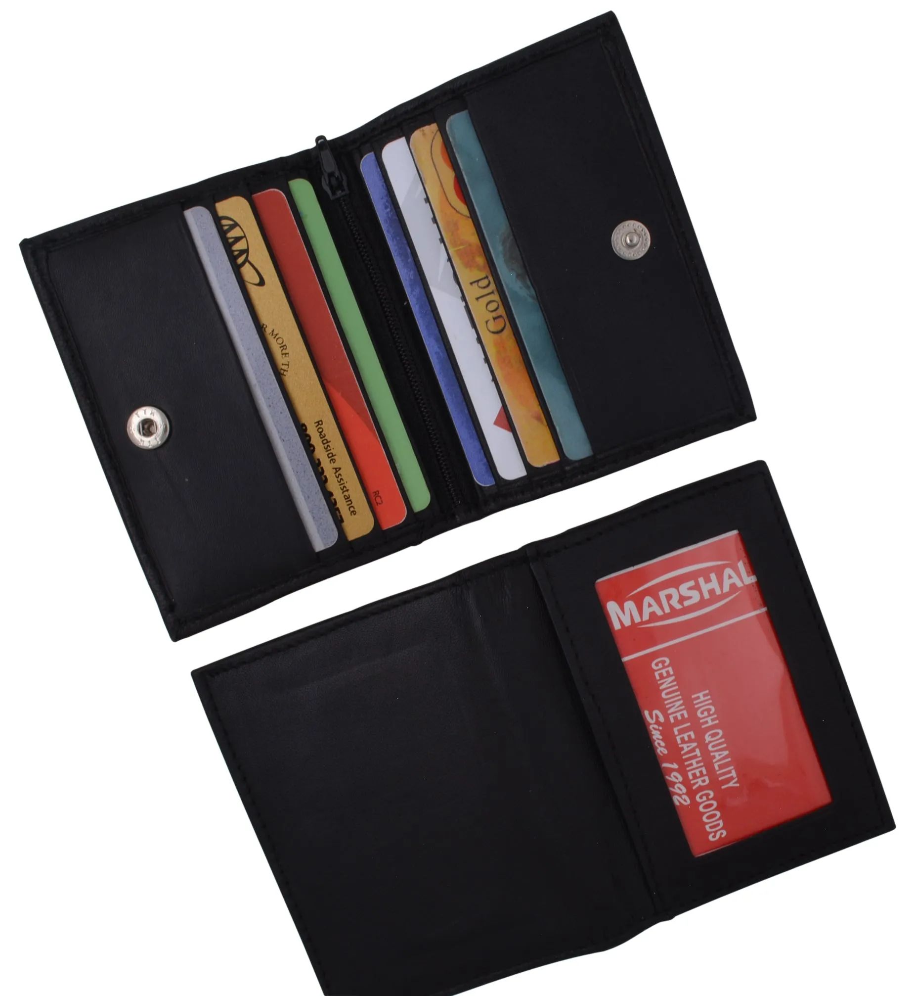 Genuine Leather Small Business Credit Card ID Holder Wallet with Snap Closure 75