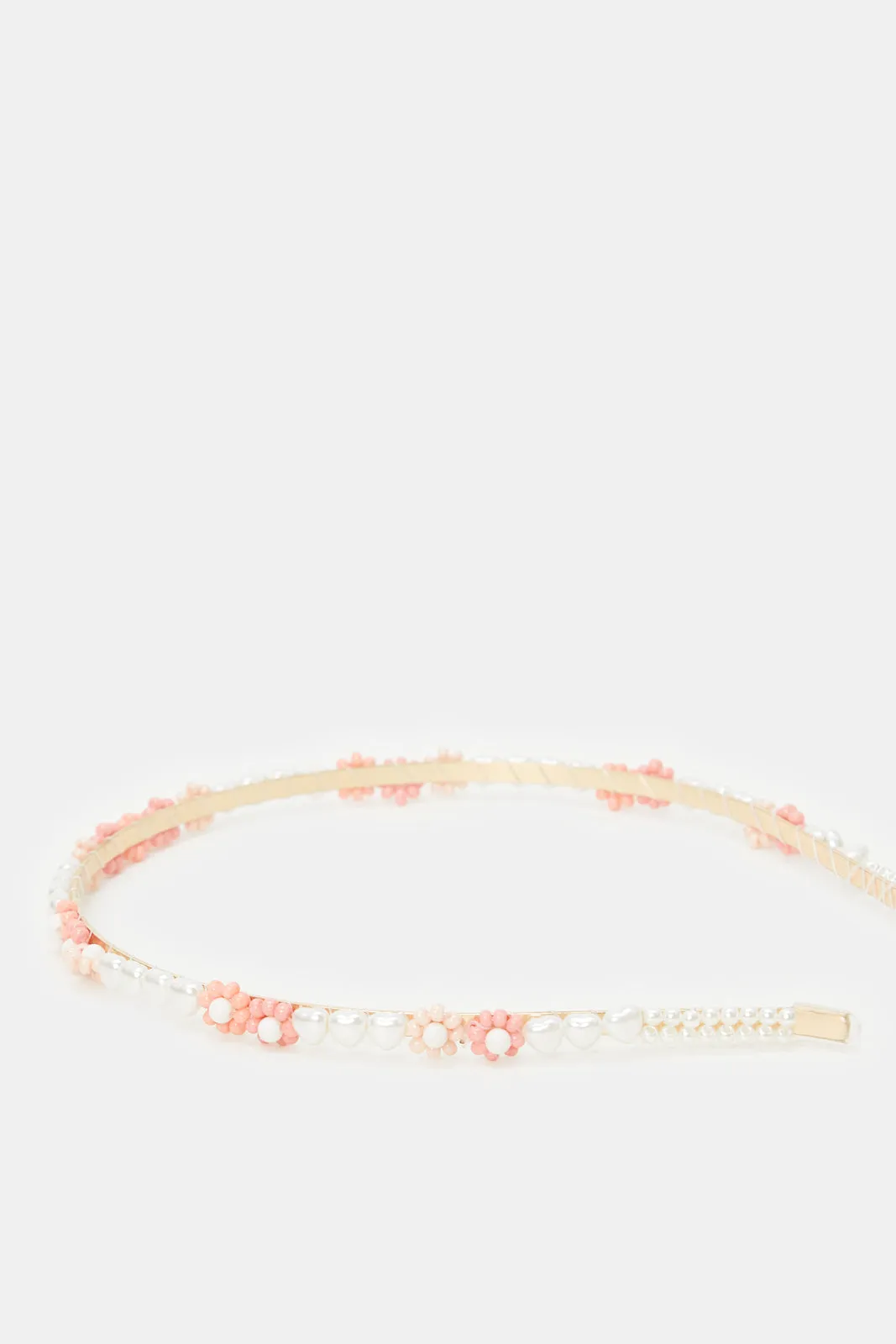 Girls Pink And White Floral Pearls Headband