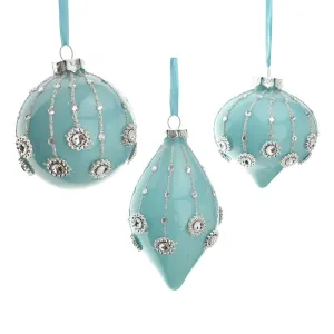 Glass Finial & Onion Christmas Ornaments, Robin's Egg Blue, Assorted Sizes, 3-Piece