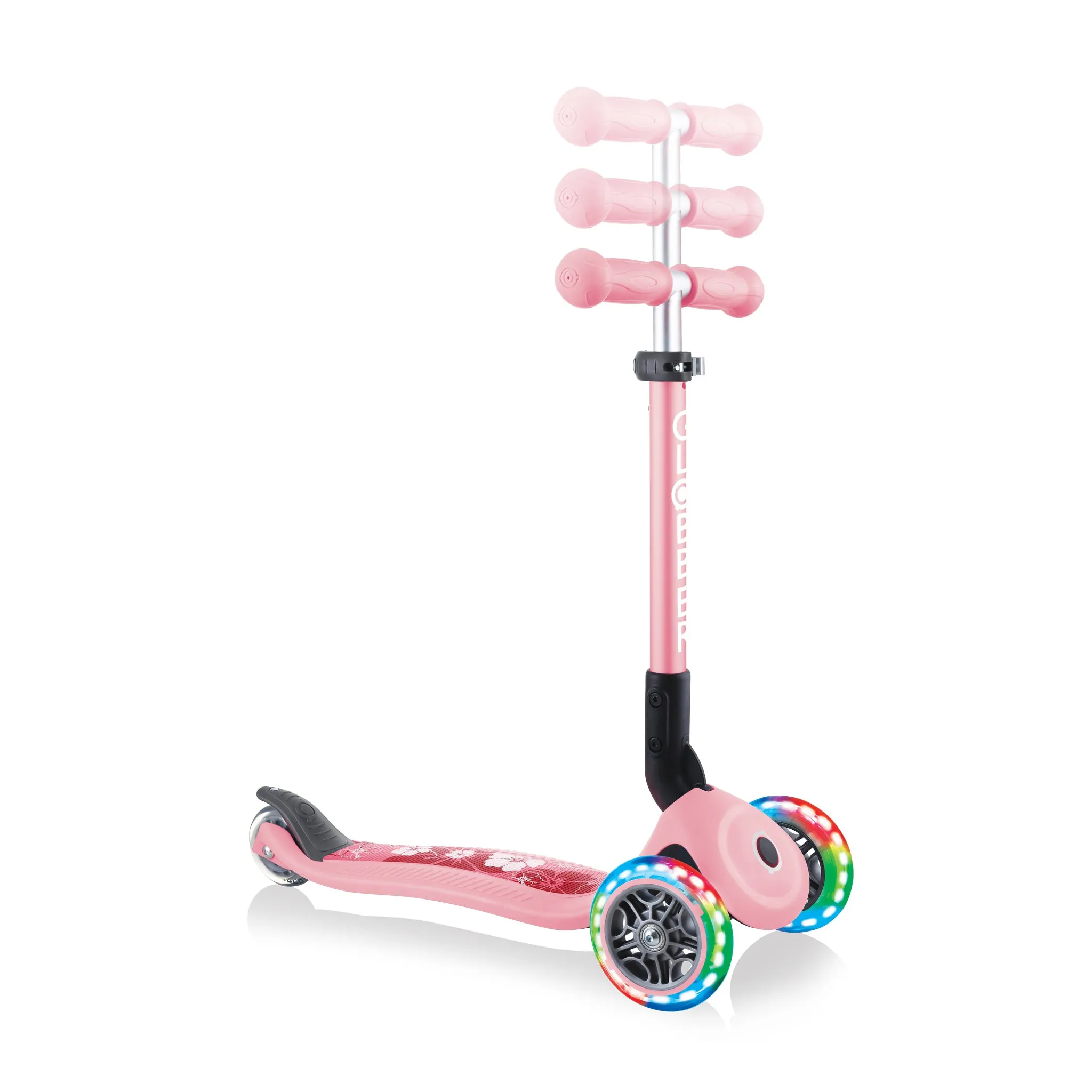 Globber Junior Foldable Fantasy Lights Scooter - Pastel Pink / Flowers (2y - 6y)