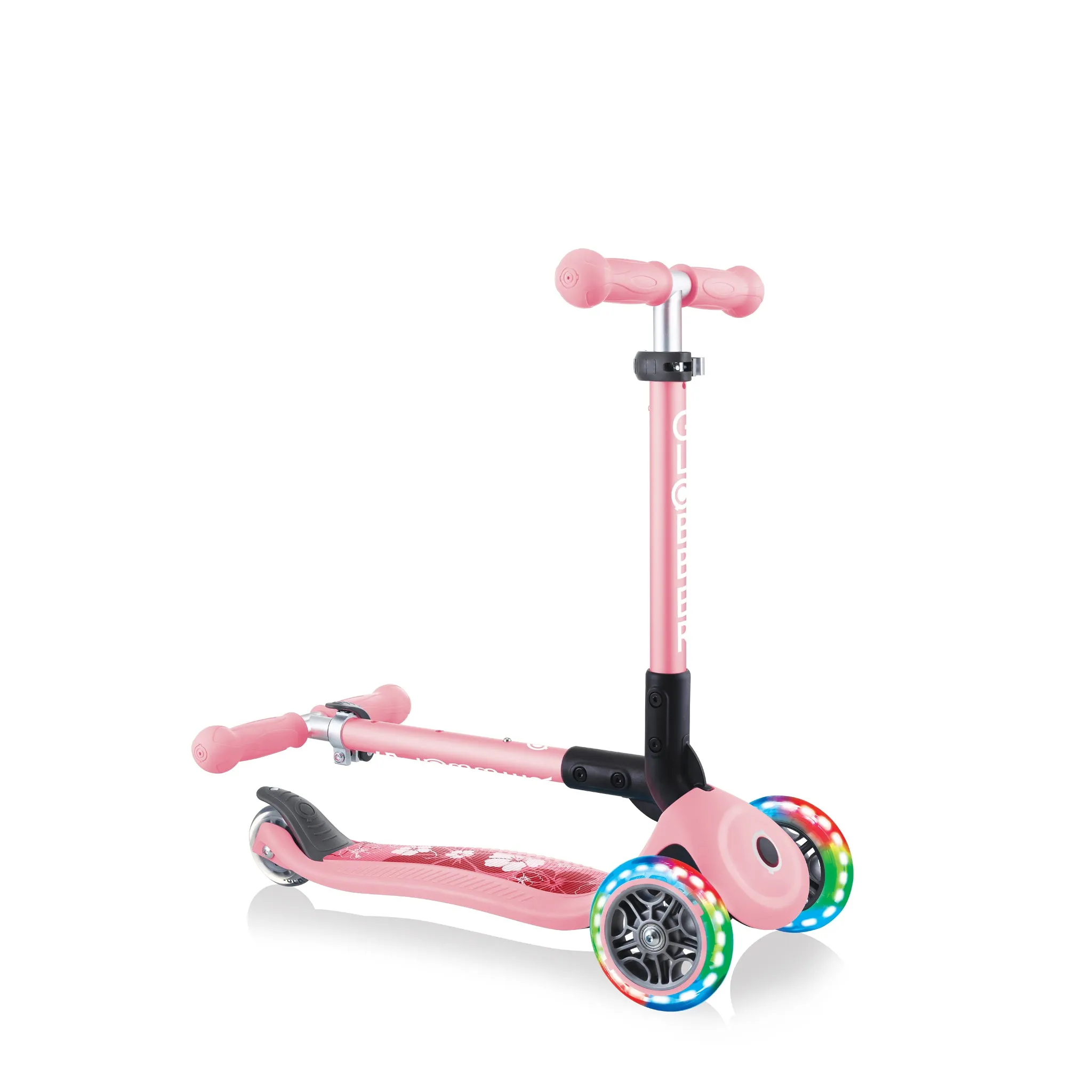 Globber Junior Foldable Fantasy Lights Scooter - Pastel Pink / Flowers (2y - 6y)