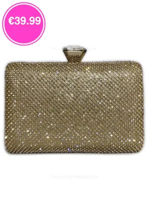 Gold Diamante Embellised Diamond Detail Clutch Bag