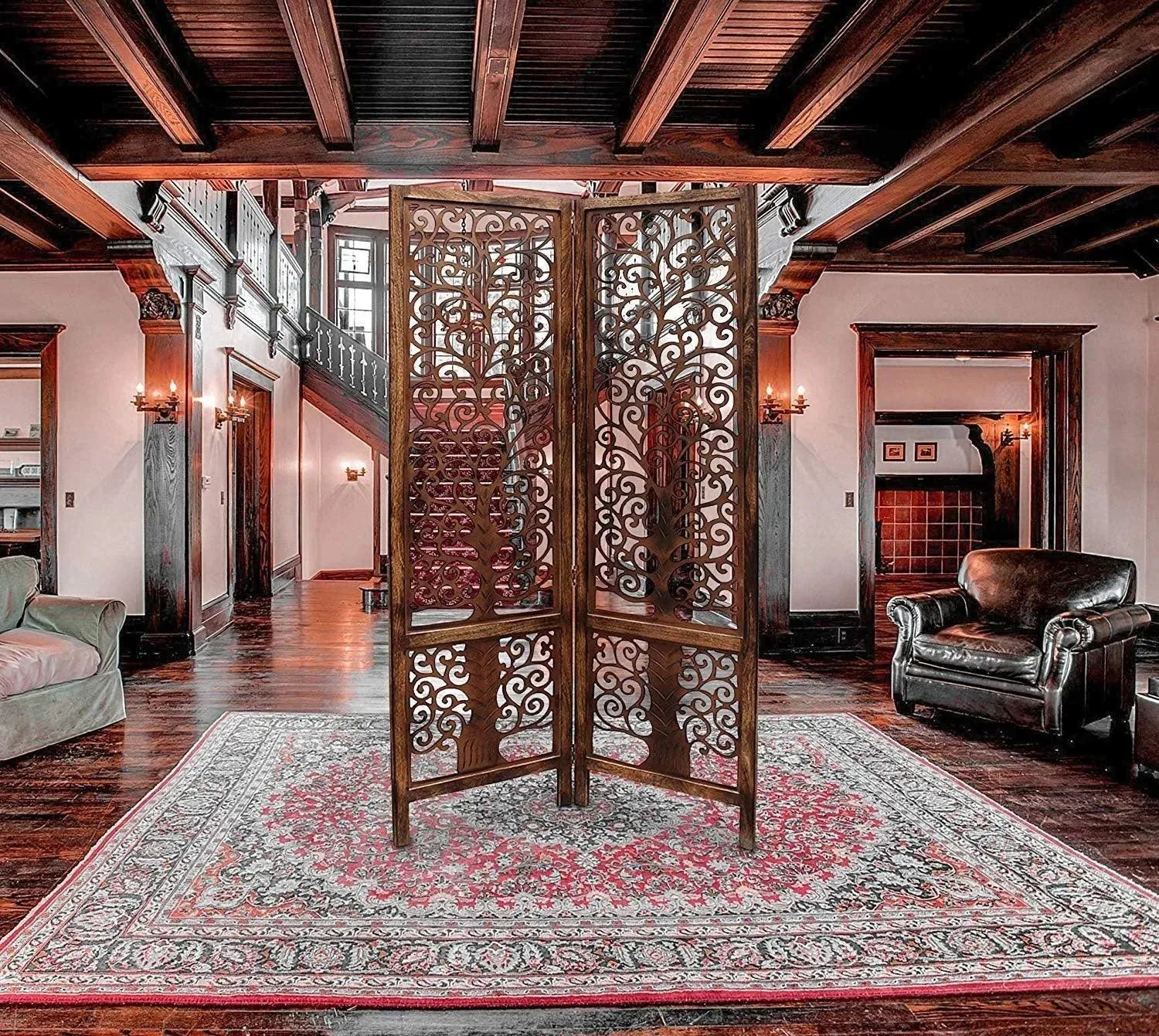 Handcrafted Brown Wooden Room Partition/Divider Screen