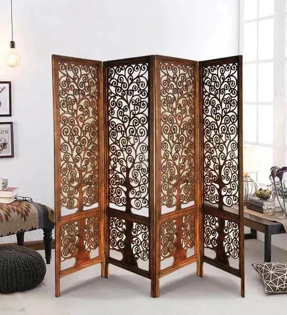 Handcrafted Brown Wooden Room Partition/Divider Screen