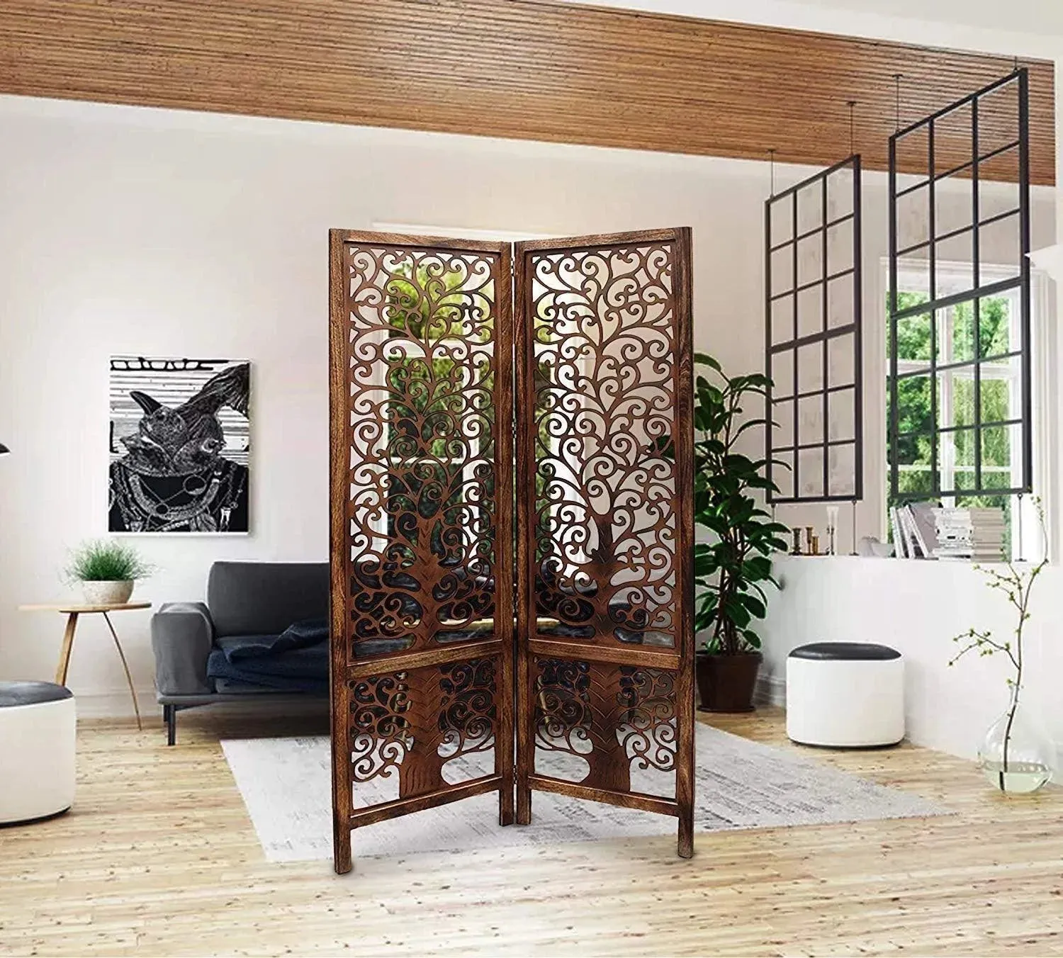 Handcrafted Brown Wooden Room Partition/Divider Screen