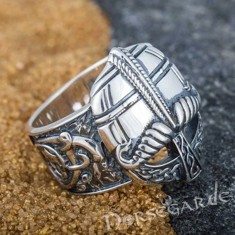 Handcrafted Ornamental Helm Ring - Sterling Silver