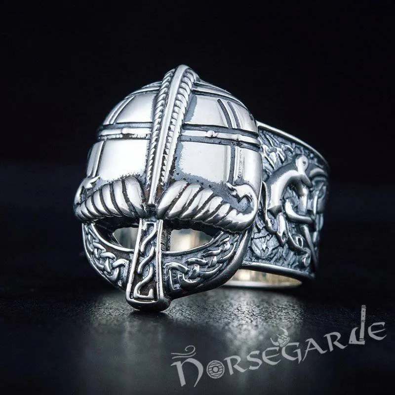 Handcrafted Ornamental Helm Ring - Sterling Silver