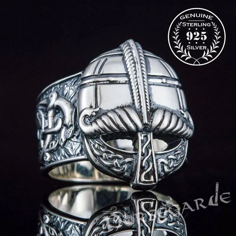 Handcrafted Ornamental Helm Ring - Sterling Silver