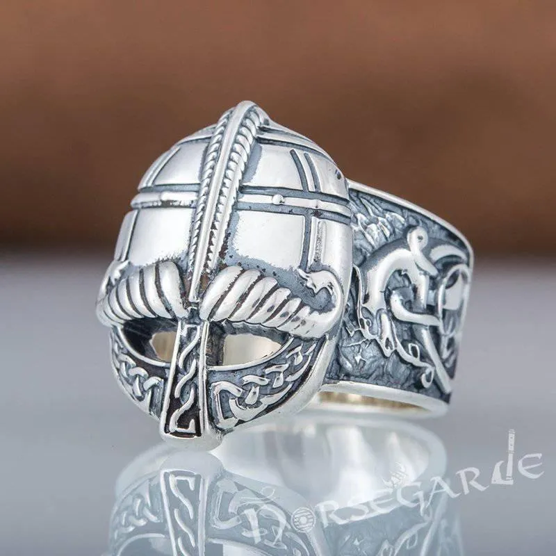 Handcrafted Ornamental Helm Ring - Sterling Silver