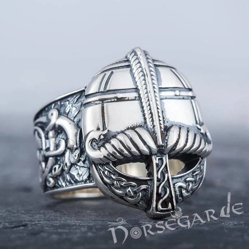 Handcrafted Ornamental Helm Ring - Sterling Silver