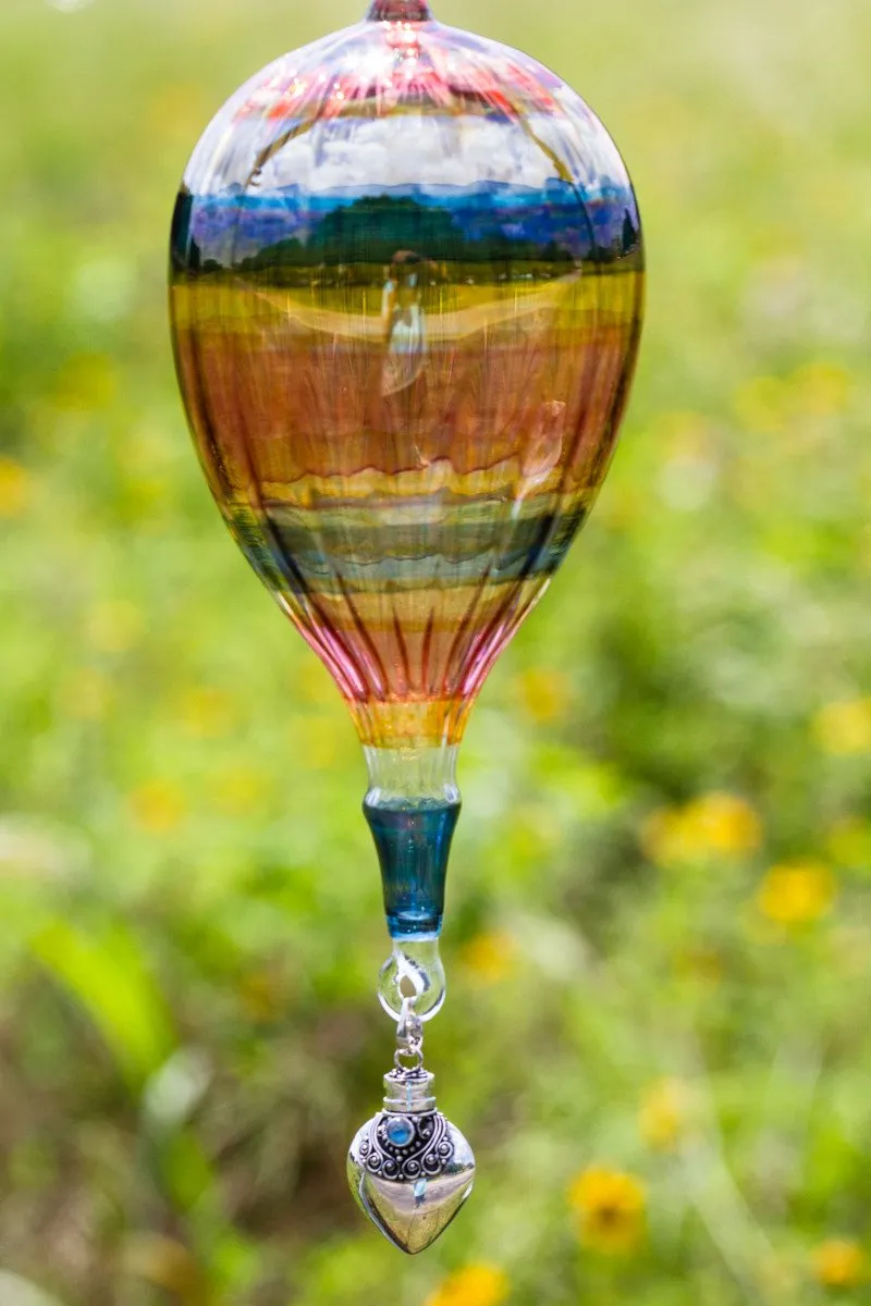 Handmade Glass Hot Air Balloon with Sterling Silver Keepsake Urn