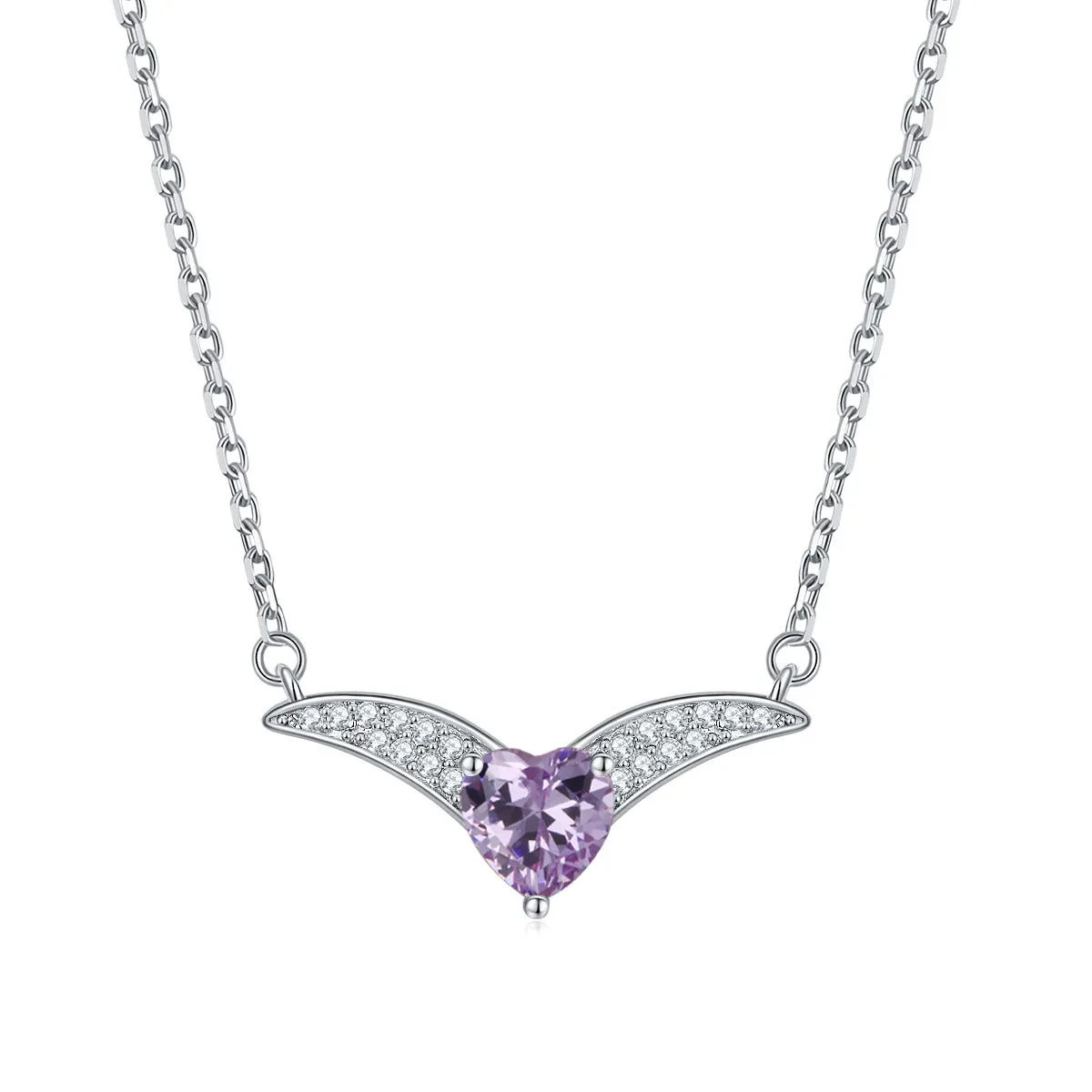 Heart Zircon V-shaped Pendant Silver Necklace for Women