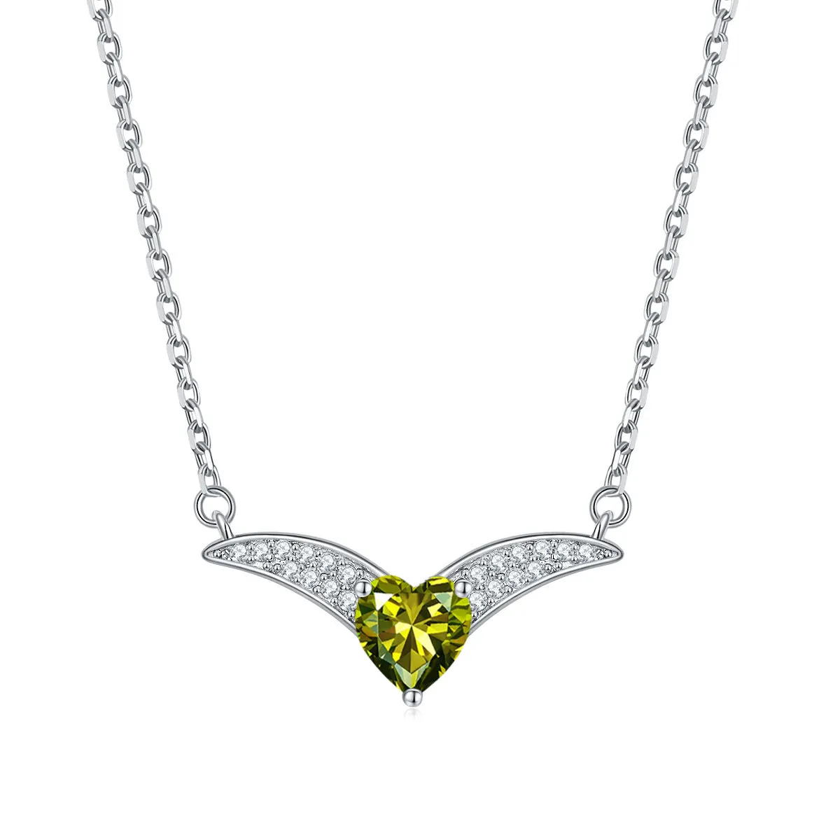 Heart Zircon V-shaped Pendant Silver Necklace for Women