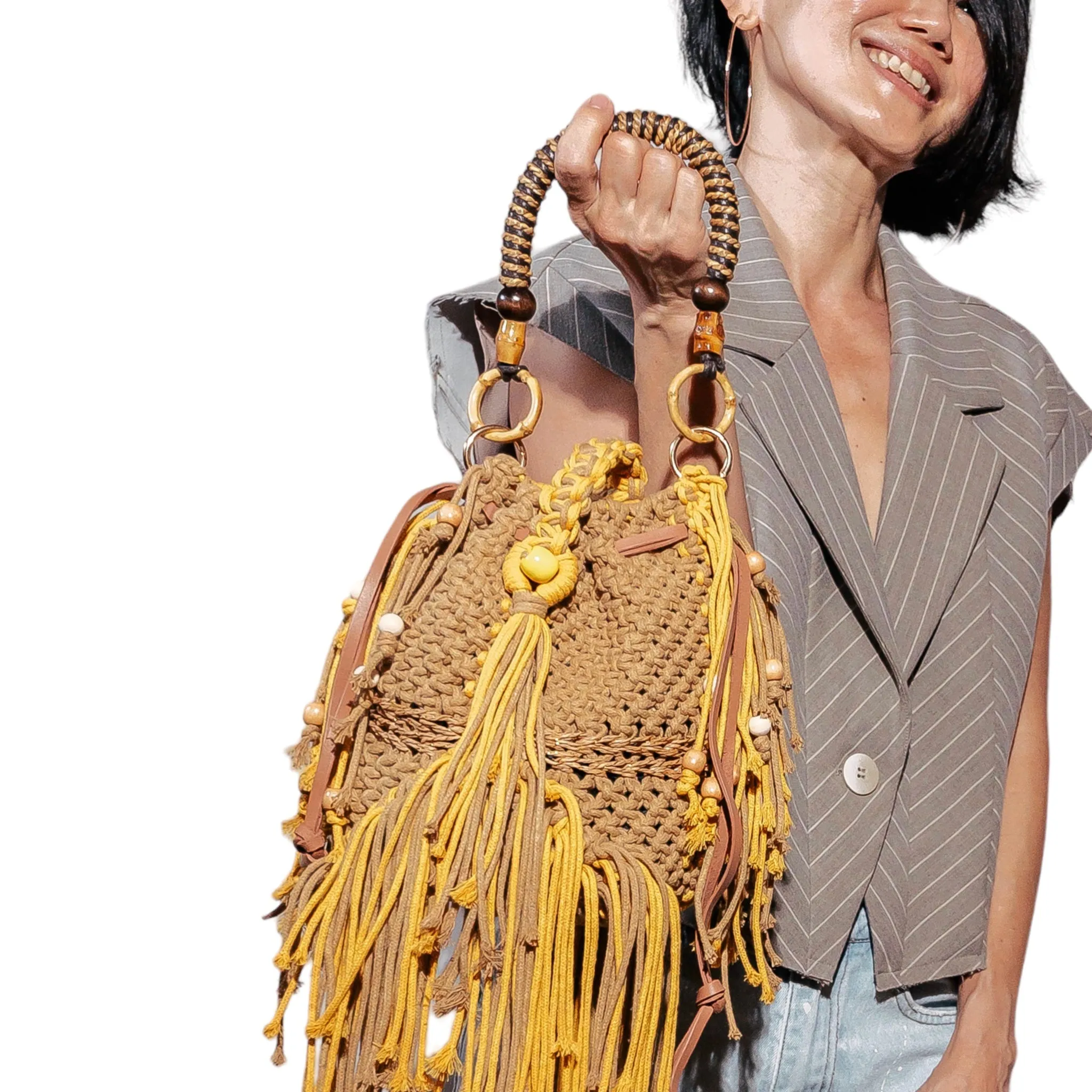 Holly - Handwoven macrame bucket bag