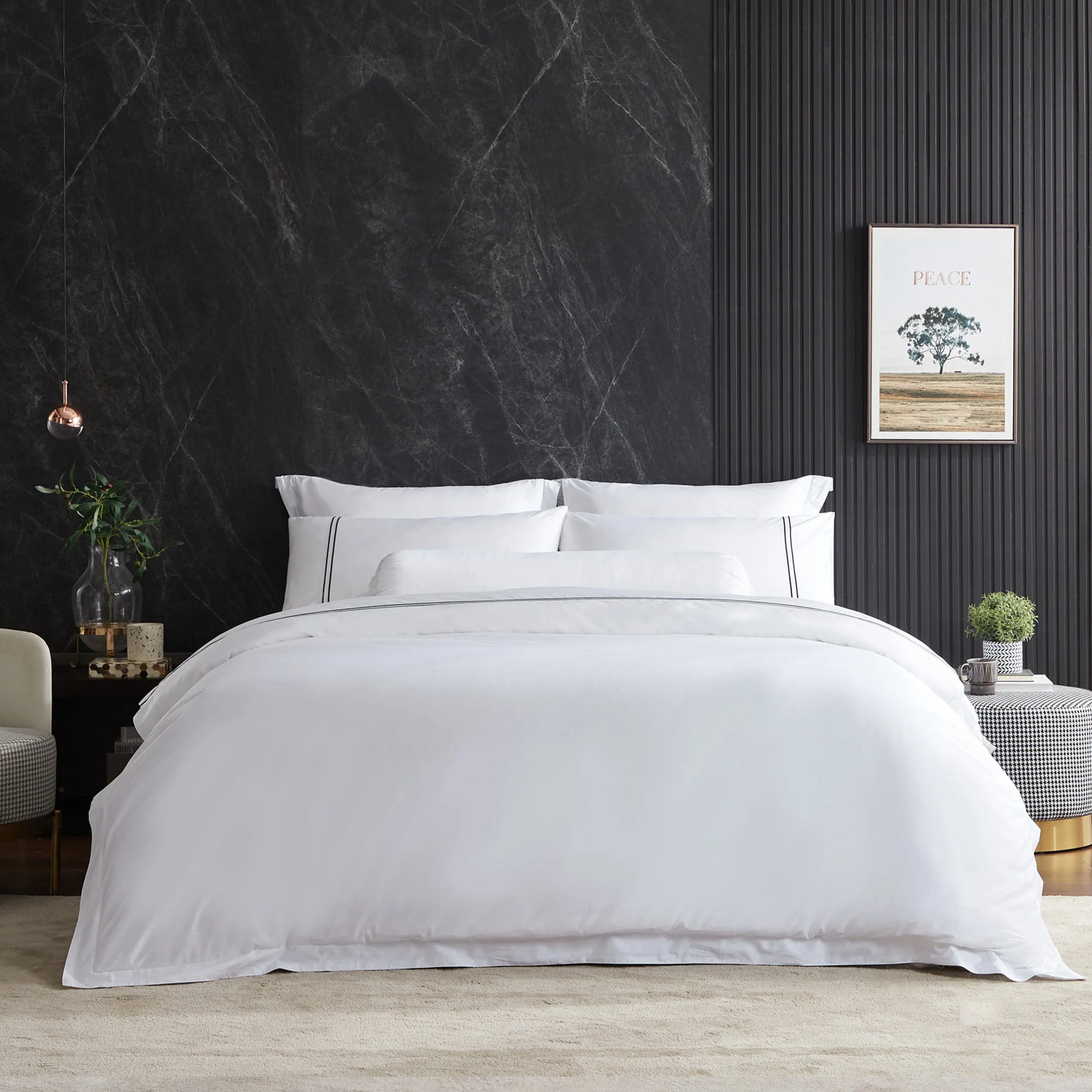 Hotelier Prestigio™ Lucent White With Black Lines Fitted Sheet Set