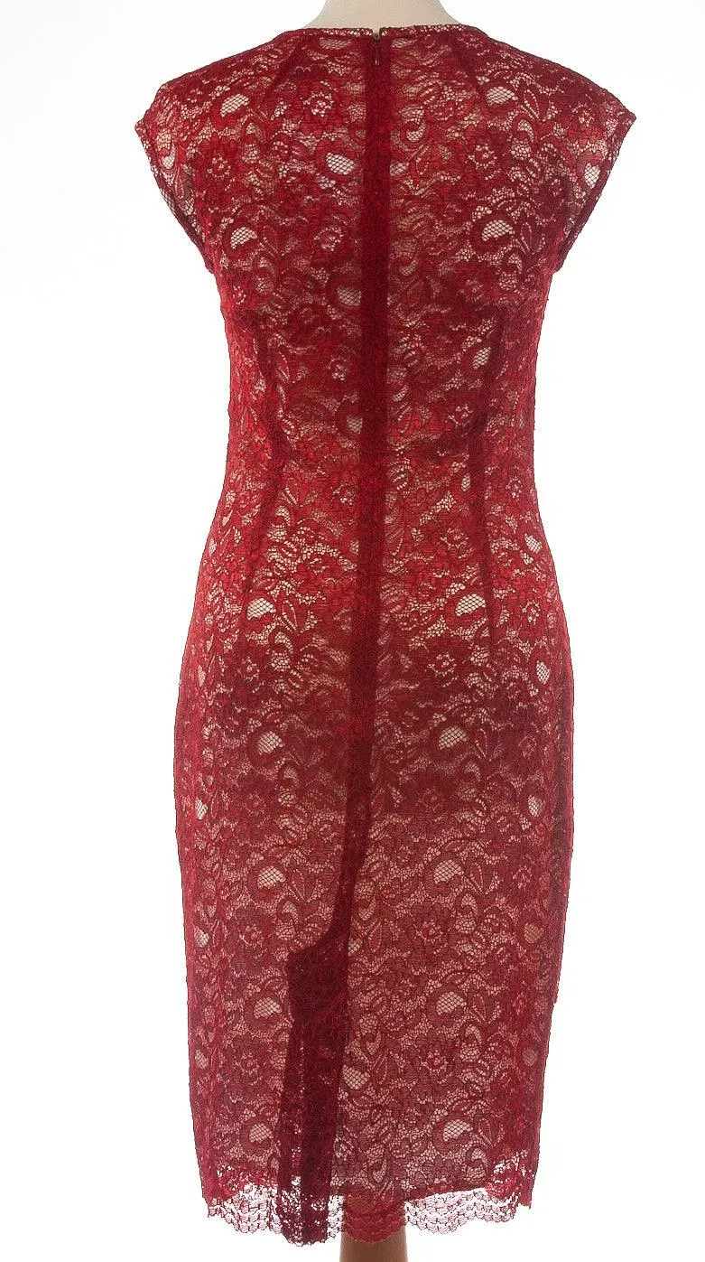 Jaeger Dress Red Lace over White Base UK Size10