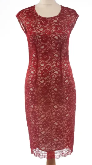 Jaeger Dress Red Lace over White Base UK Size10