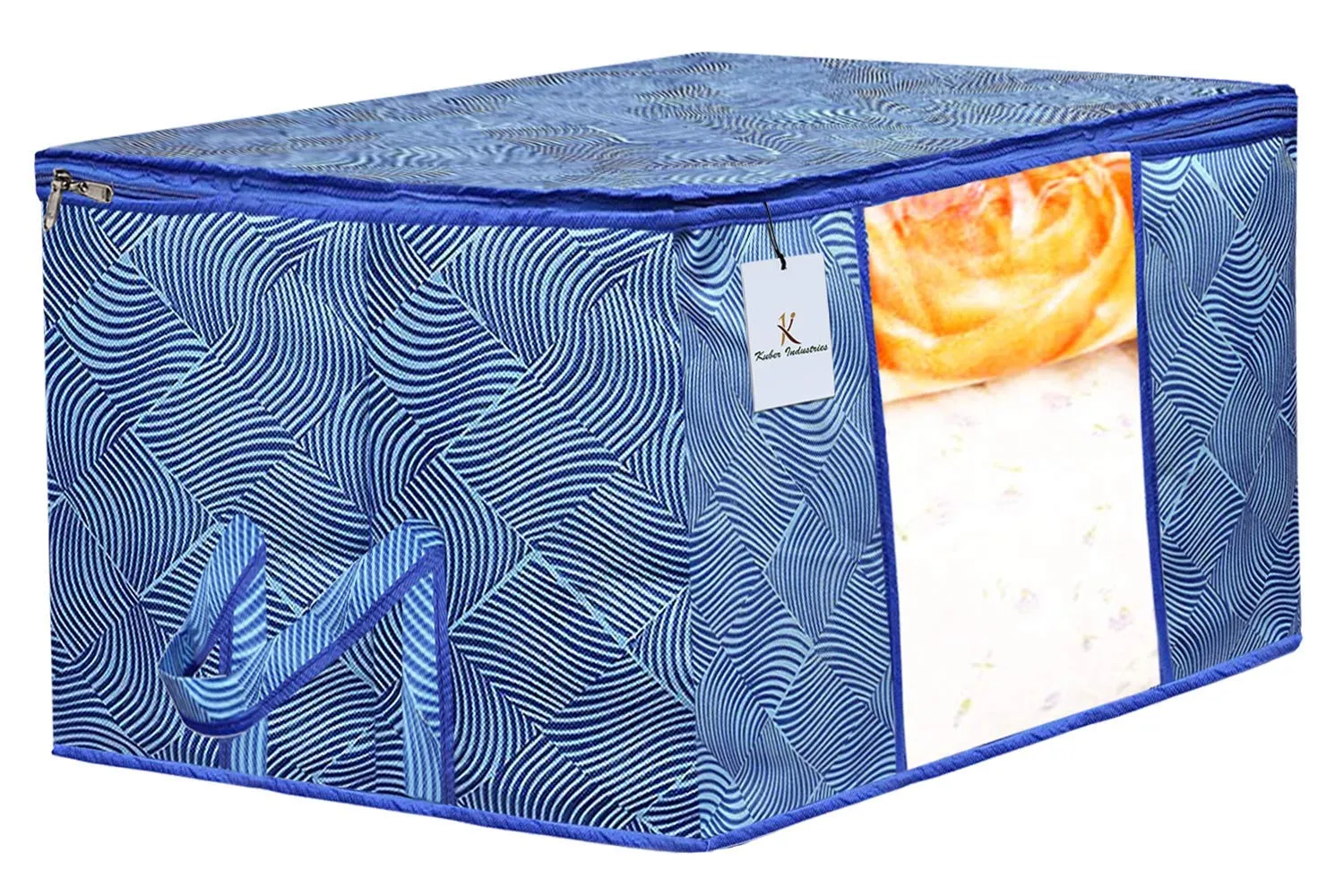 Kuber Industries Leheriya Printed 2 Piece Non Woven Saree Cover and 2 Pieces Underbed Storage Bag, Storage Organiser, Blanket Cover, Orange & Blue -CTKTC42398