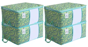 Kuber Industries Metallic Print Underbed Storage Bag, Storage Organiser, Blanket Cover Set of 4 - Olive Green, Extra Large Size-CTKTC14162