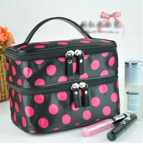 Lady Double Cosmetic Bag Retro Dot Beauty Case Makeup Bag Set Kit Toiletry Bag