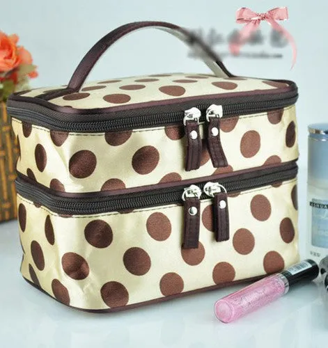 Lady Double Cosmetic Bag Retro Dot Beauty Case Makeup Bag Set Kit Toiletry Bag