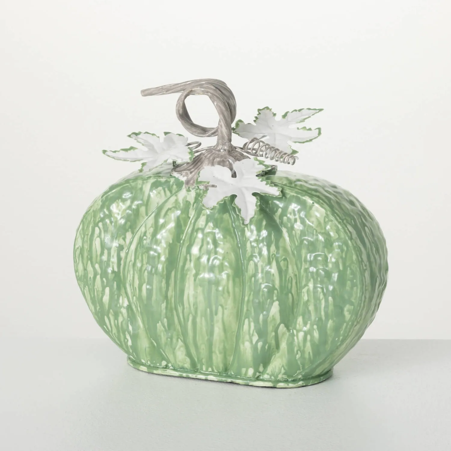 Large Sage Metal Pumpkin