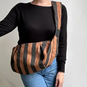 Large Stripe Brown Black Crossbody Bag