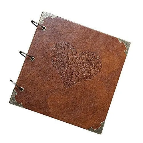 Leather Photo Album for Couples with Heart-Shaped Cover