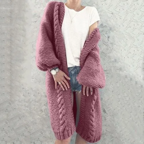 Loose Solid Color Long Sleeve Sweater Cardigan Coat