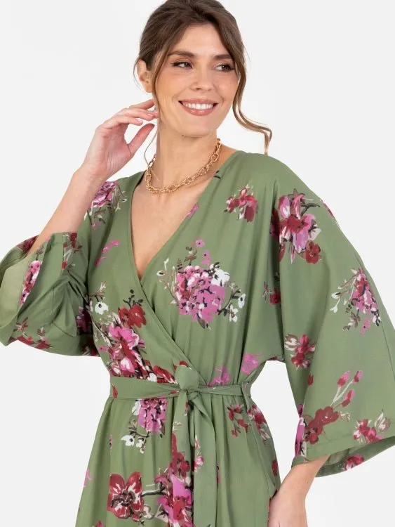 Lovedrobe Green Floral High-Low Midi Dress