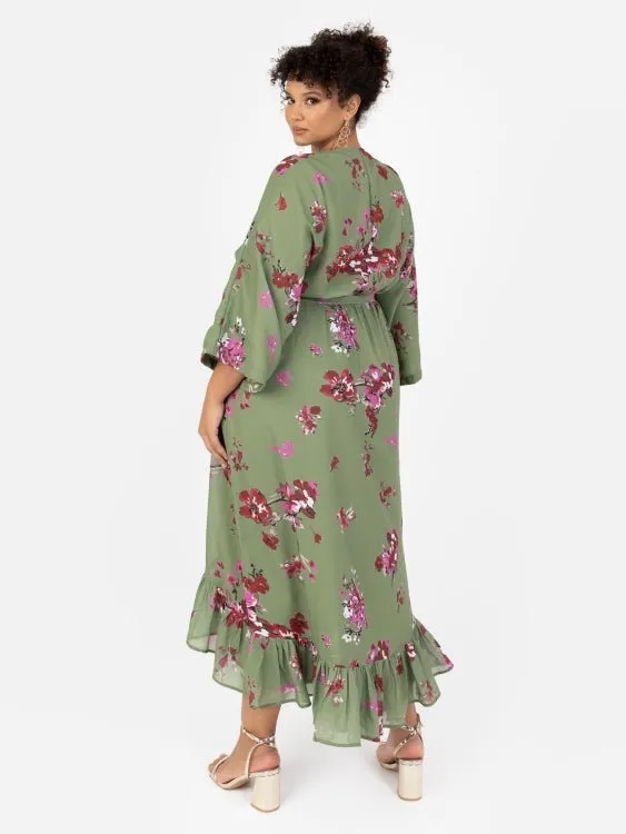 Lovedrobe Green Floral High-Low Midi Dress