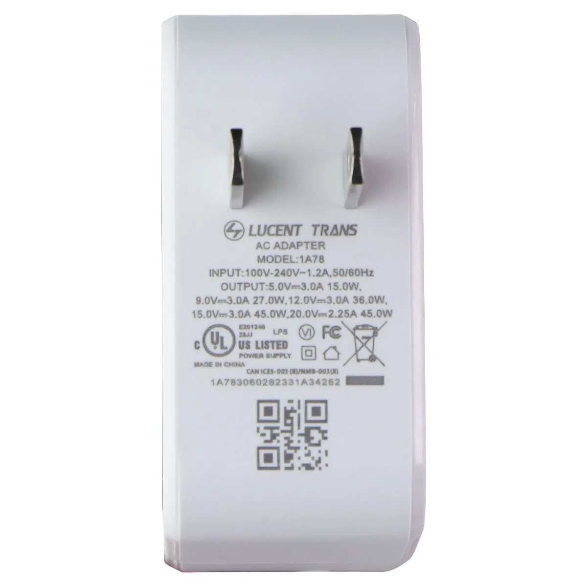 Lucent Trans (USB-C) AC Adapter (1A78) 15W 5V/3A - White