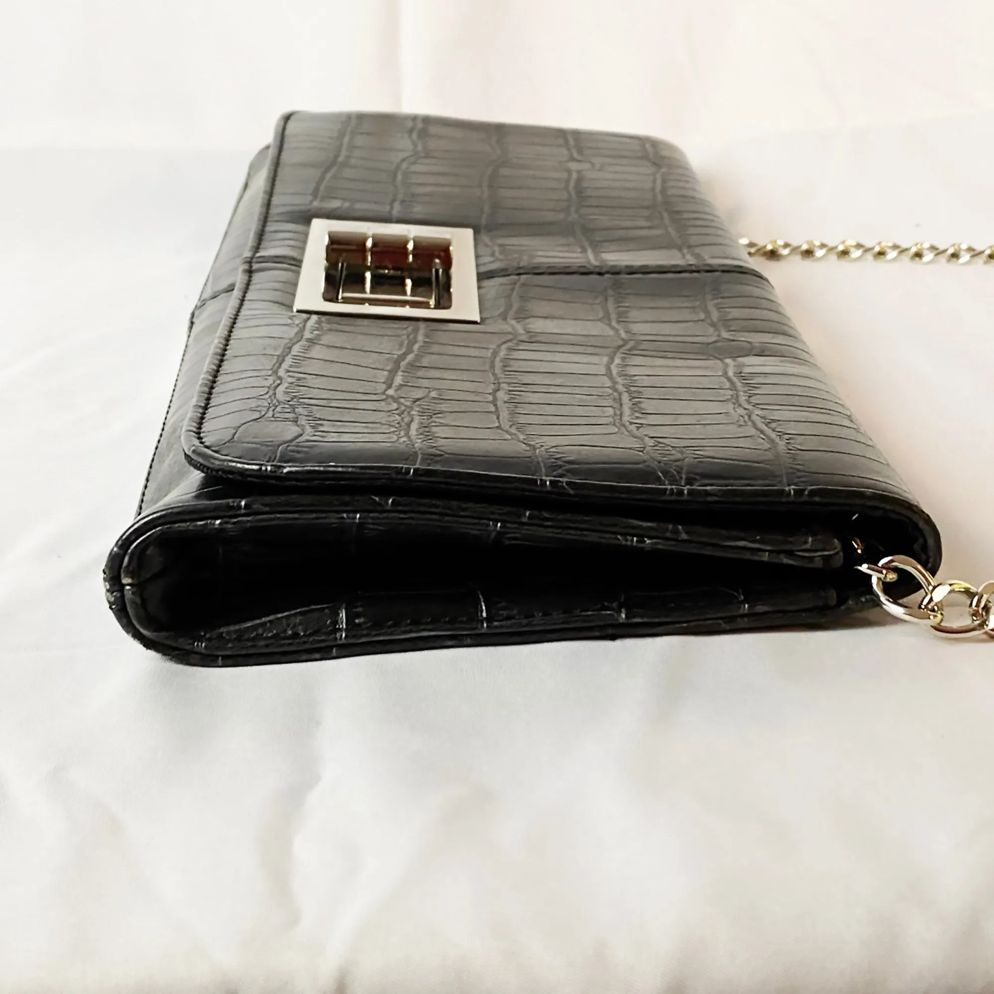 Lulu Townsend Black Alligator Bag, Clutch, Envelope Shoulder Bag