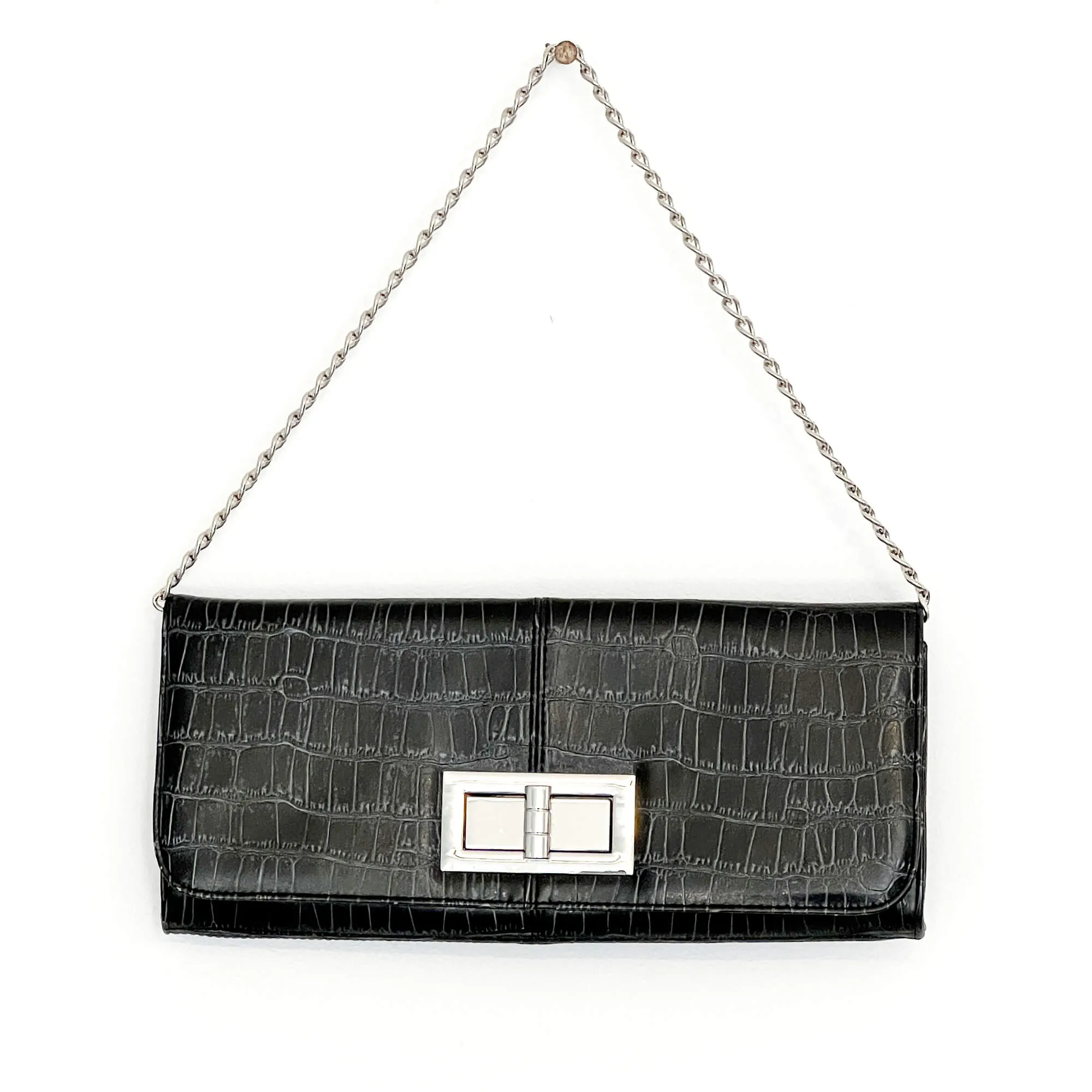 Lulu Townsend Black Alligator Bag, Clutch, Envelope Shoulder Bag