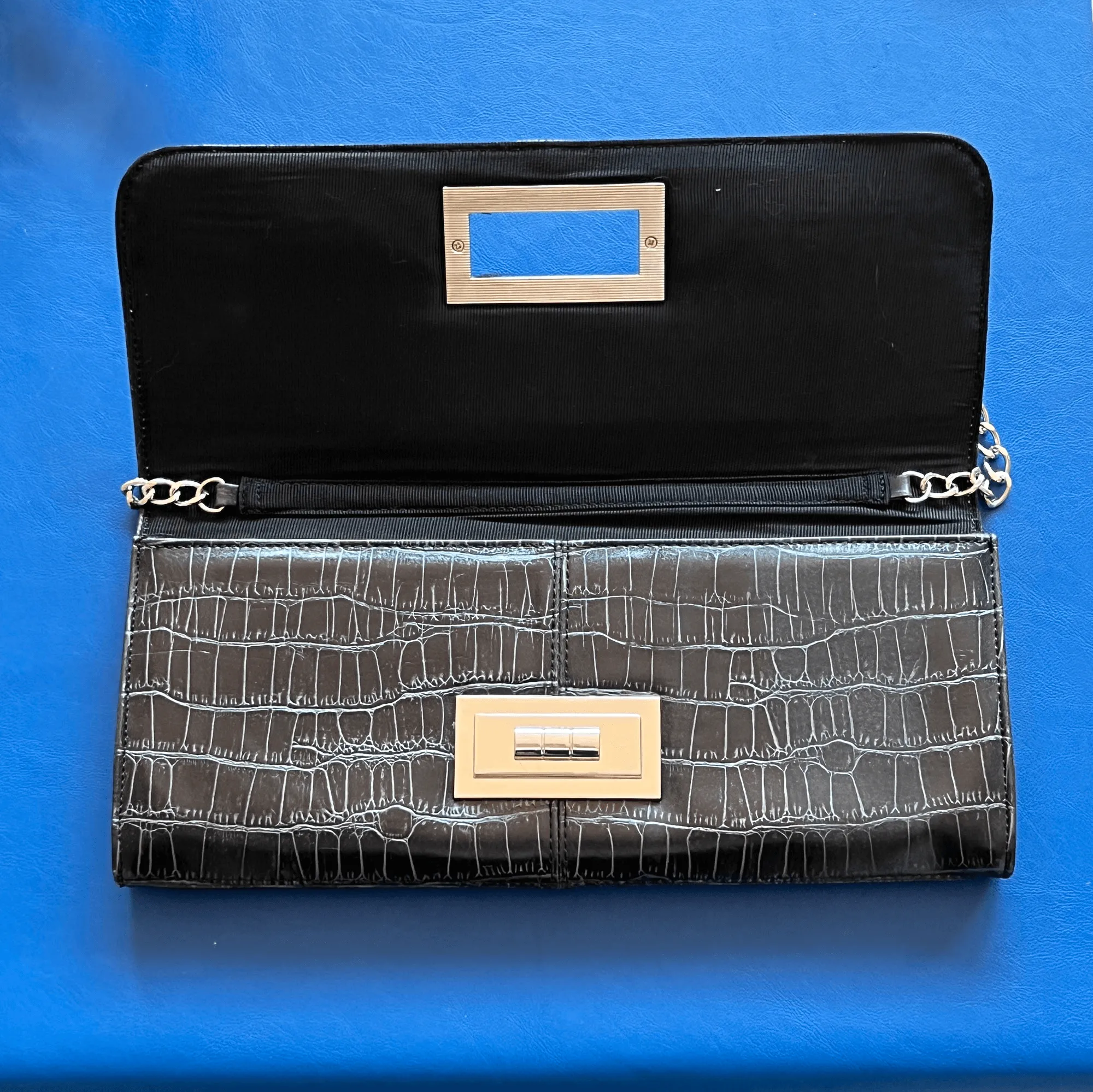 Lulu Townsend Black Alligator Bag, Clutch, Envelope Shoulder Bag