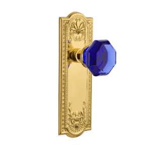 Meadows Long Plate with Cobalt Waldorf Knob in Polished Brass