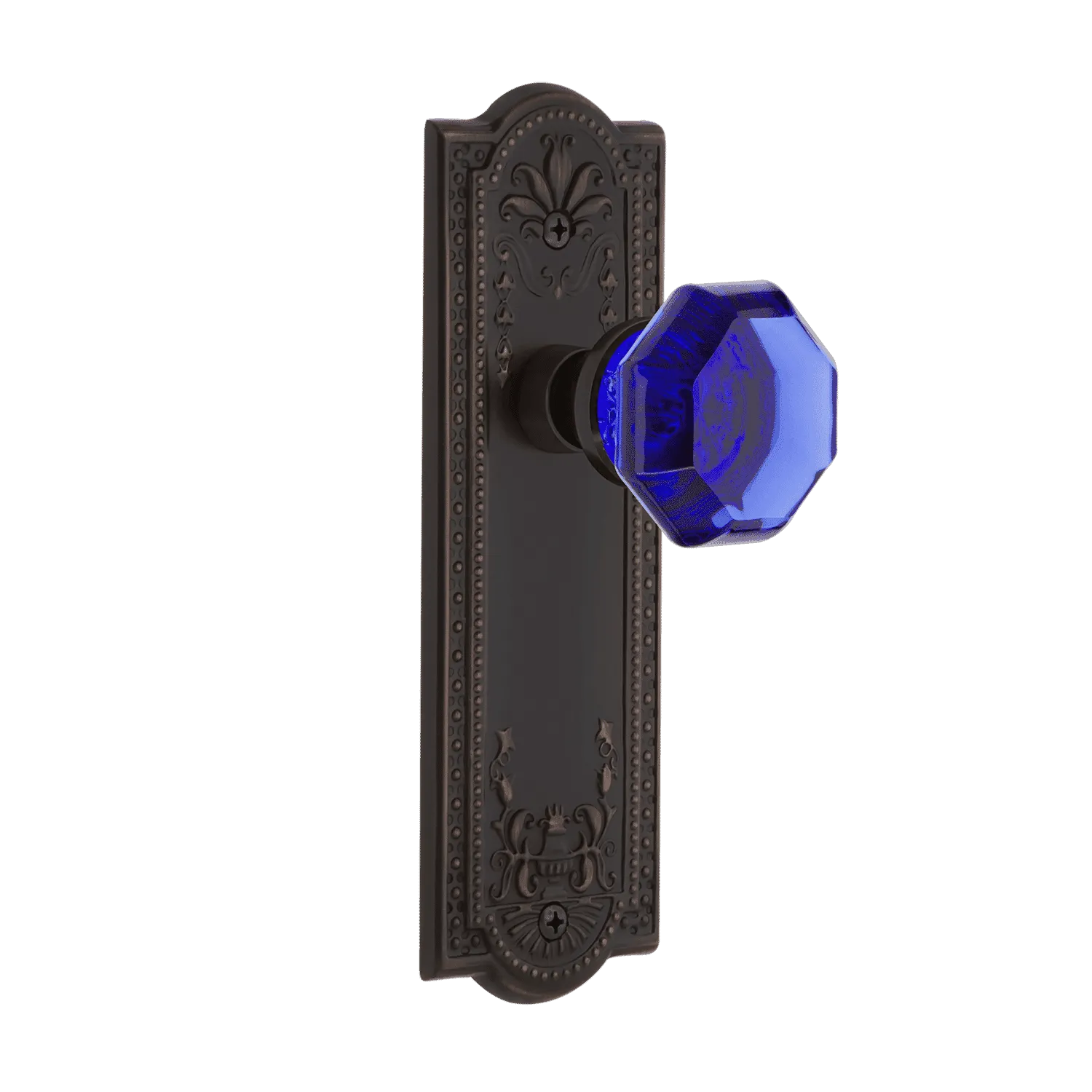 Meadows Long Plate with Cobalt Waldorf Knob in Timeless Bronze