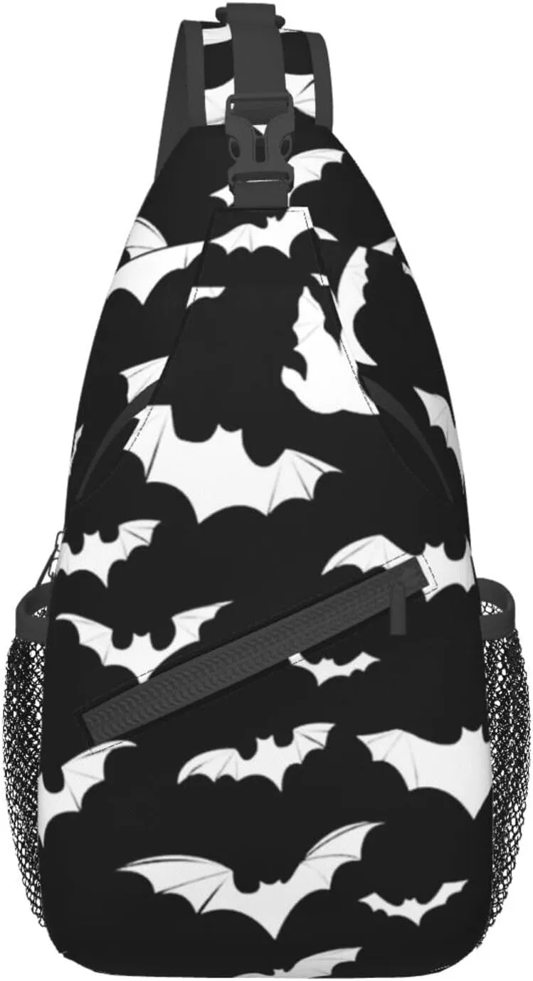 Men's Black Bat Print Crossbody Sling Backpack